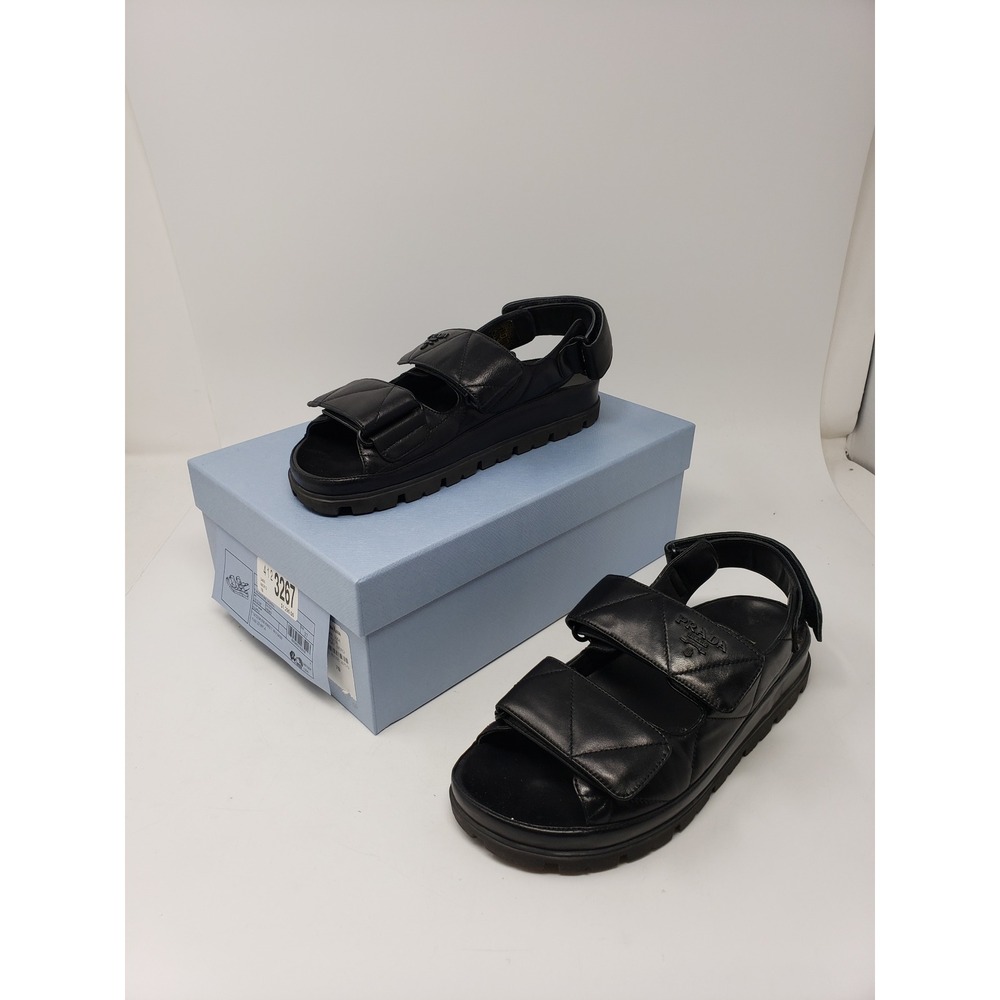 PRADA Quilted Leather Sport Sandal Black EU Size 37 US Size 6.5 Womens